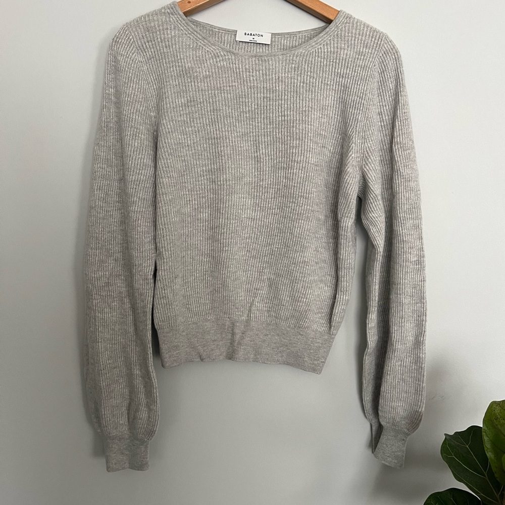 Artizia Babaton Grey Column Wool Blend Balloon Sweater